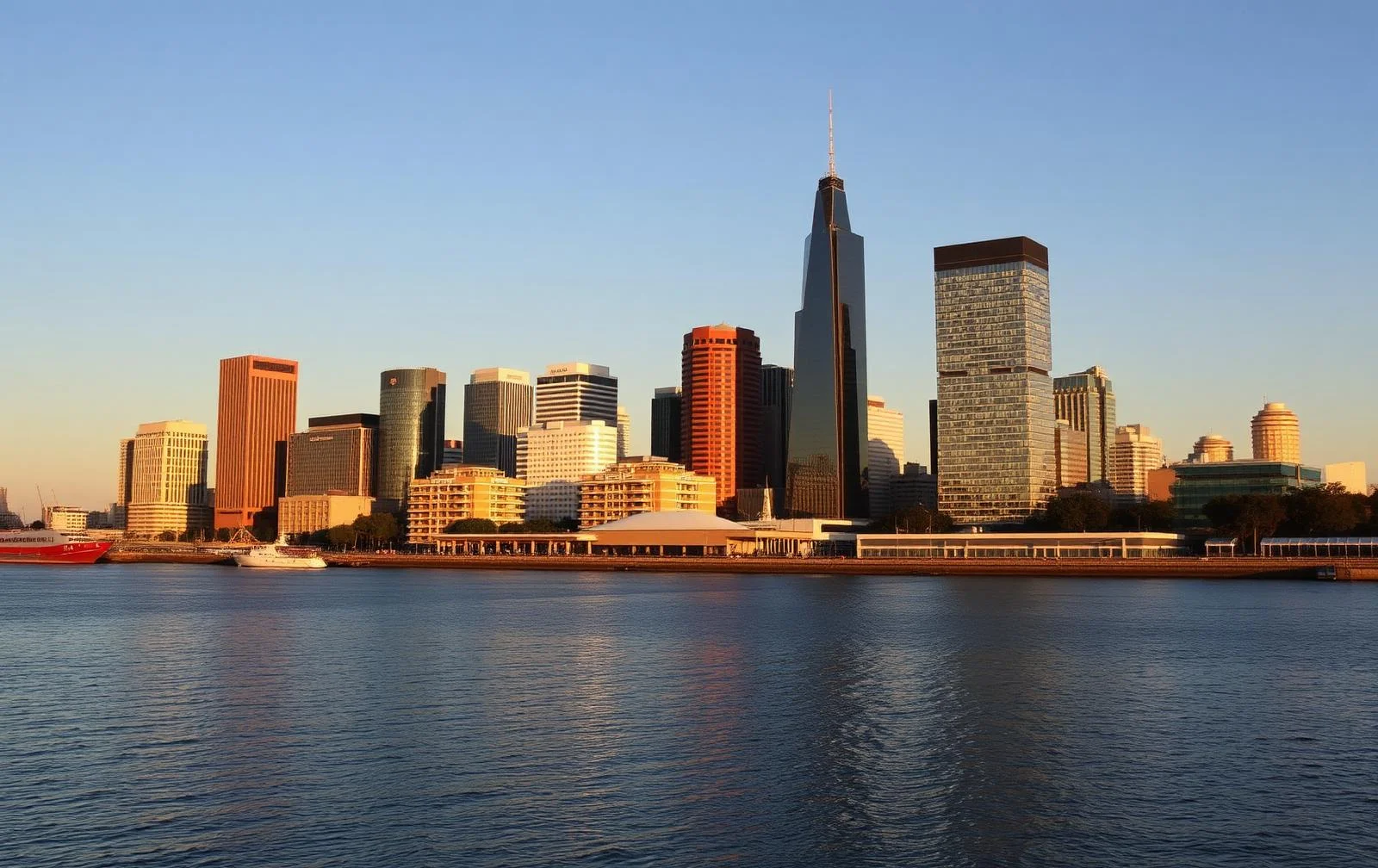 Modern Buenos Aires waterfront skyline at golden hour